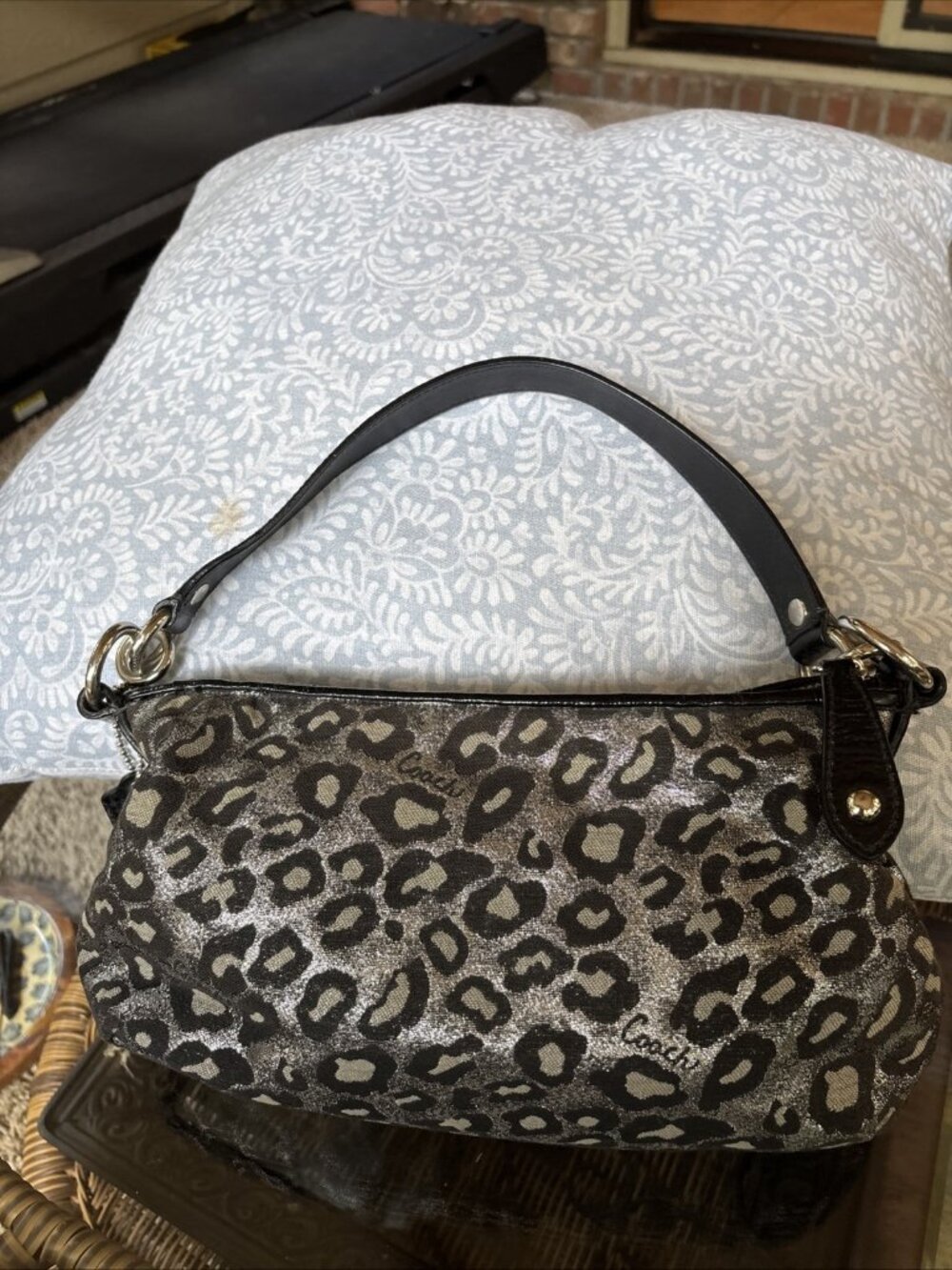 Coach Silver And Black Leapord Print Metallic Shoulder Bag Y2K Vibes - Picture 3 of 12